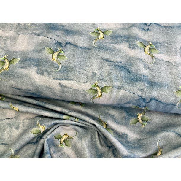 Bomulds jersey batik bl bund med drager 145 kr pr m