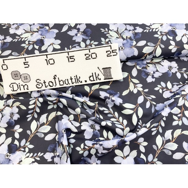 Fast 100 % bomuld poplin ttvvet, marine bund med akvarel blomster 99 kr pr m