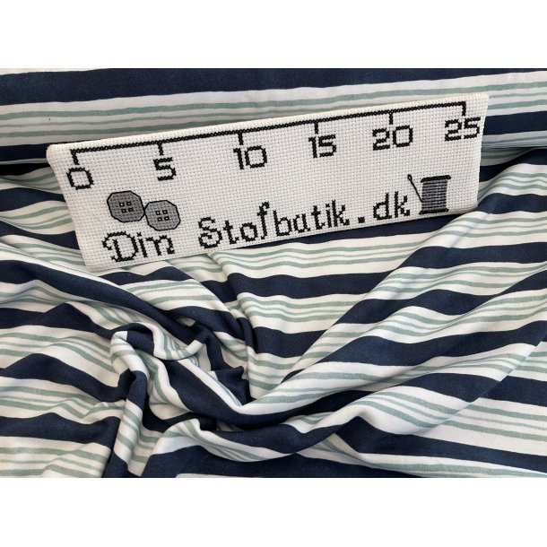 Isoli med bld bagside. 95 % bomuld 5% lycra. KUN 100 kr pr m med striber i bl farver