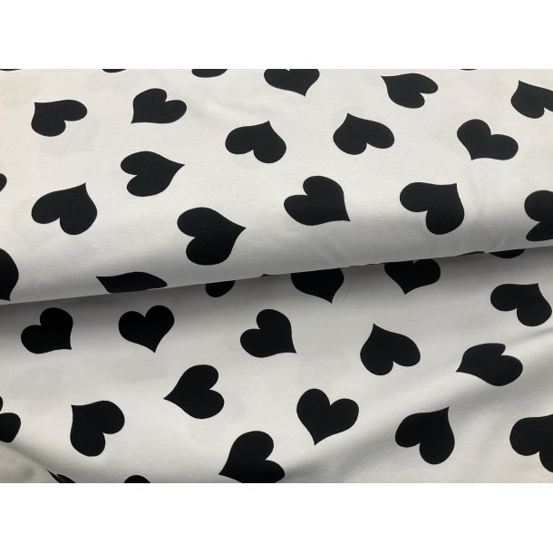 Jersey, sorte hjerter, hvid bund 