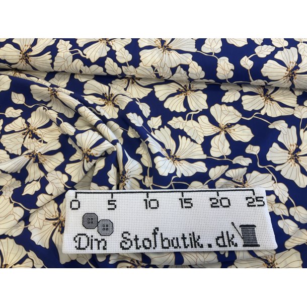 Fast viskose kobbolt bl med blomster i lyse farver fast viskose KUN 89 kr pr m
