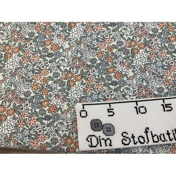 Bomulds jersey lys mint grn bund med fine sm blomster i dush farver 119 kr pr m