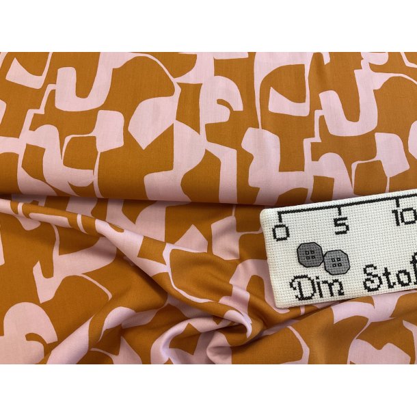 Fast viskose brndt orange og lyserd print KUN 89 kr pr m