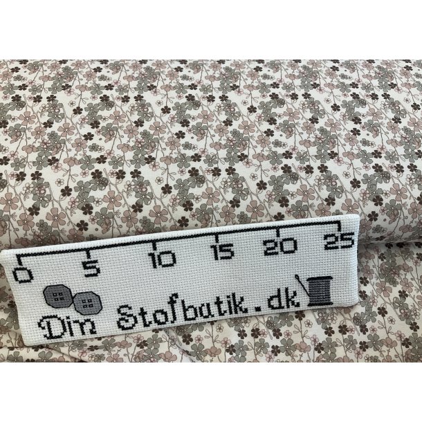 Bomulds jersey lys bund med fine sm gammelrosa og gr blomster 150 kr pr m