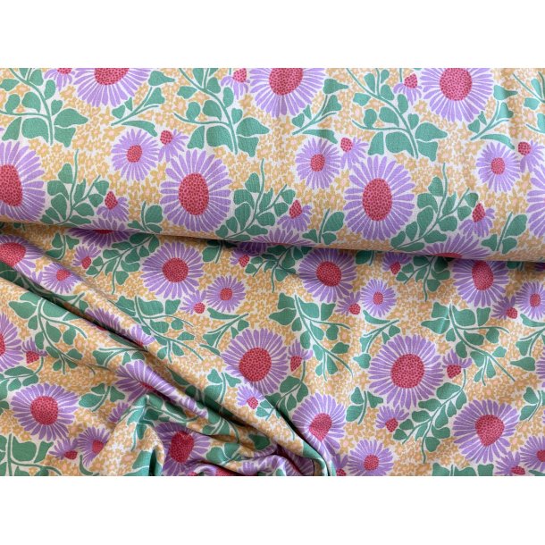 Bomulds jersey yvonne blomster i gul grn og pink blomster print 150 kr pr m