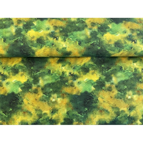 Patchwork stof. 100 % bomuld. Grnne og gyldne farver