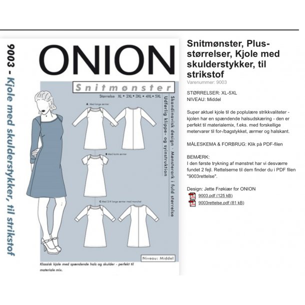 butik smukke Modstander Onion 9003 Plus Size kjole - Onion - DIN STOFBUTIK