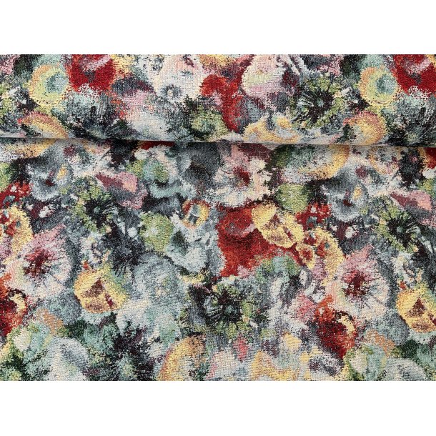 Gobelin dush print af blomster farver 189 kr pr m "NU 129 kr."