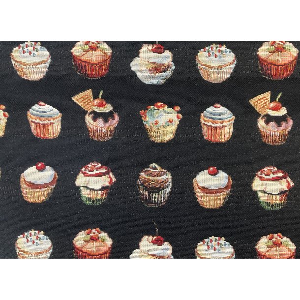 Gobelin sort bund med sm cupcake 189 kr pr m "NU 129 kr."