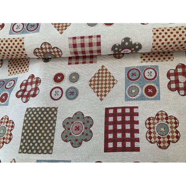Gobelin lys bund med knapper stof og blomster 189 kr pr m "NU 129 kr."