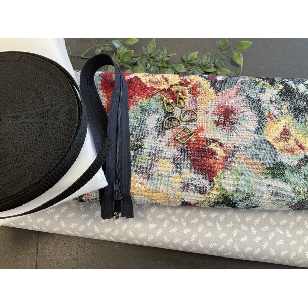 Pakkelsning Sia Tasken - Gobelin med duch blomster, gr med print til foer