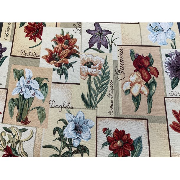 Gobelin store motiver af havens blomster 149 kr pr m
