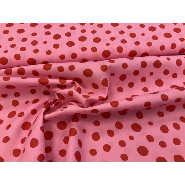 Fast bomuld pink med rde bomber KUN 79 kr pr m
