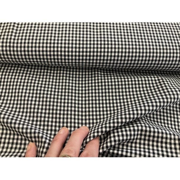 Fast 100 % bomuld poplin ttvvet, mini 2,7 mm ternet sort hvid. 75 kr pr m