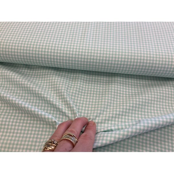 Fast 100 % bomuld poplin ttvvet, mini 2,7 mm ternet mint hvid. 75 kr pr m