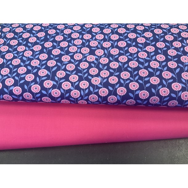 Stofpakke til strikketasken - projekt tasken Bl med blomster tilsat pink