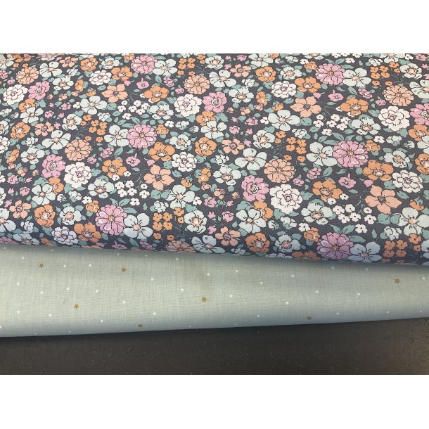 Stofpakke til strikketasken - projekt tasken Lys lilla med blomster og lys mint