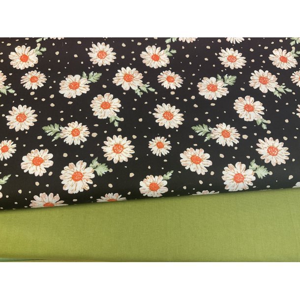 Stofpakke til strikketasken - projekt tasken Sort med blomster tilsat stvet grn