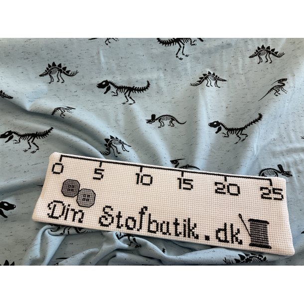Bomulds jersey lysebl meleret bund med dinosaur 99 kr pr m
