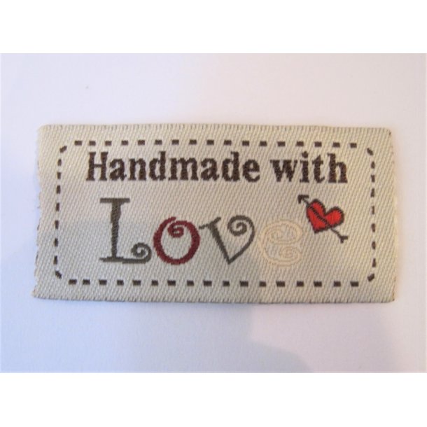 Symrke stof, "Handmade with love" m. rdt hjerte
