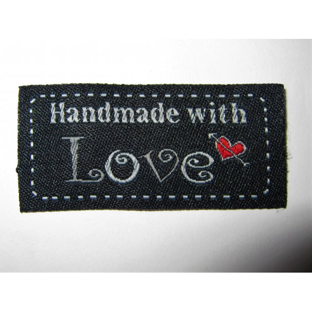 Symrke Stof "handmade with love" rdt hjerte, sort