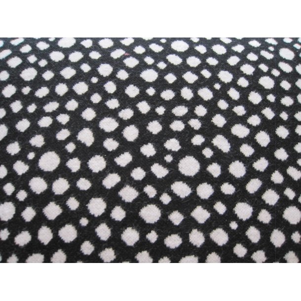 Jacquard, rundstrikket hvid prikket, sort bund