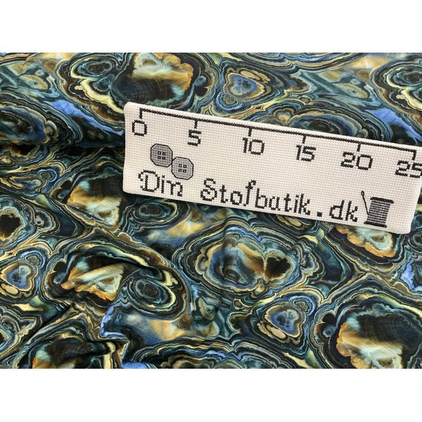 Bomulds jersey marmor print i turkise brndte farver 145 kr pr m